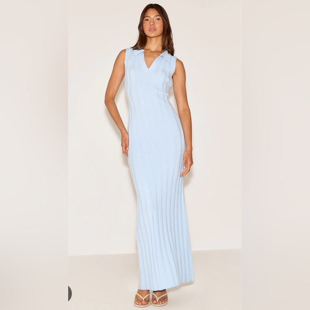 NWT PrettyLittleThing Light Blue Ribbed Maxi Dress